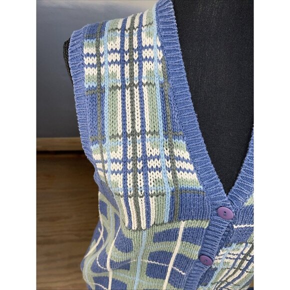 Vtg Pasta Colorful Sweater Vest Sz Large Green Blue Grandma Core Cottage - Picture 8 of 13